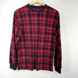 Polo Ralph Lauren Red Black‎ Plaid Thermal Waffle Long Sleeve Shirt Mens Small
